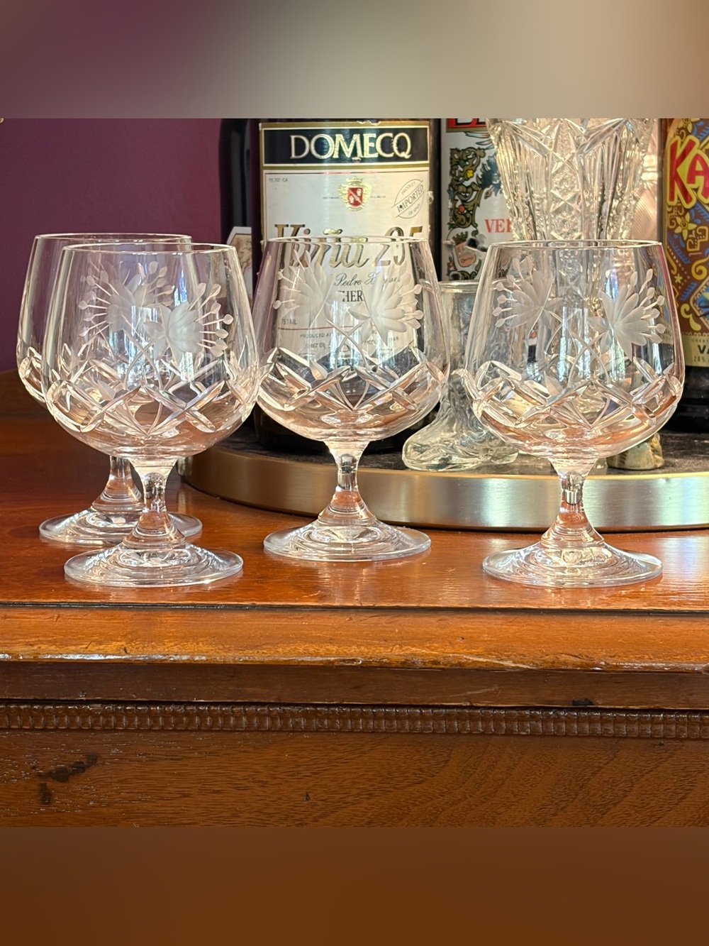 Royal Brierley Crystal Brandy snifter Fuchsia Pattern Set Of 4